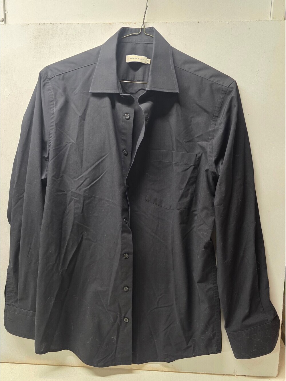 Arturo Calle Men's Black Long Sleeve Button Front Dress Shirt Size 39 Cotton